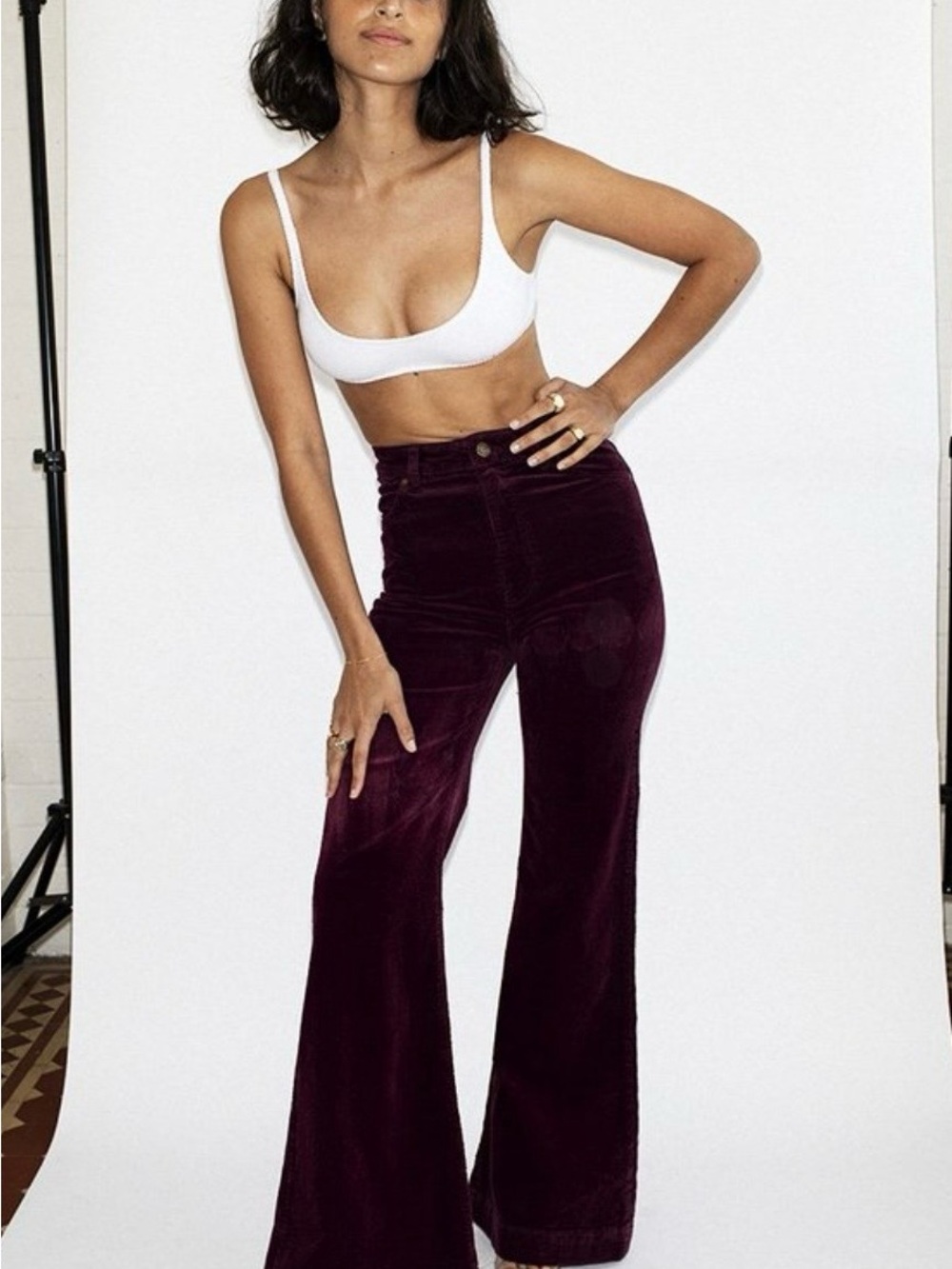 ROLLA'S High-Waist Velvet Bootcut Pants in Deep Plum